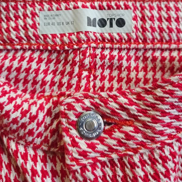 TOPSHOP Moto Red Houndstooth Mod Retro Mini Skirt Size 8 - Picture 3 of 3